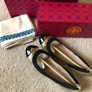 Authentic Tory Burch Flats Gold Black